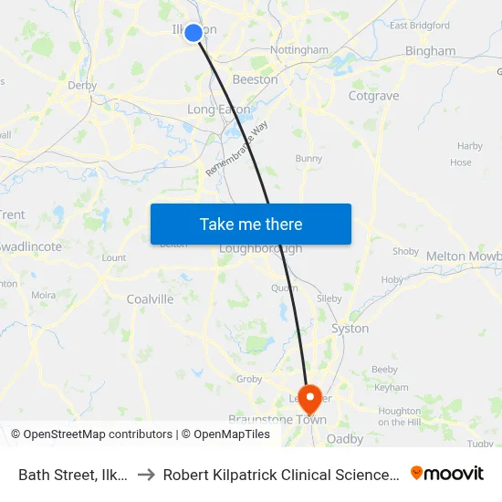Bath Street, Ilkeston to Robert Kilpatrick Clinical Sciences Building map