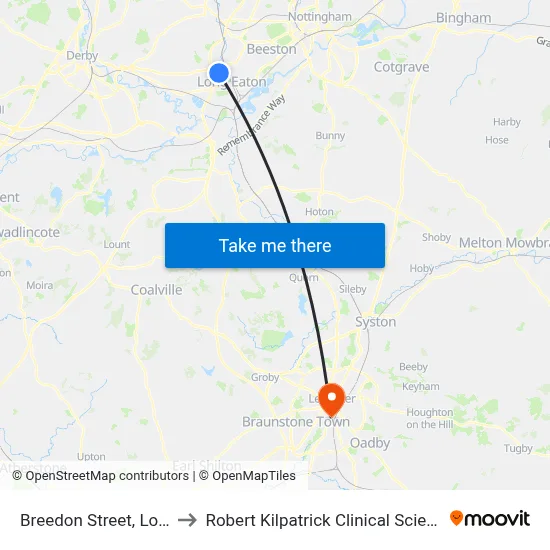 Breedon Street, Long Eaton to Robert Kilpatrick Clinical Sciences Building map