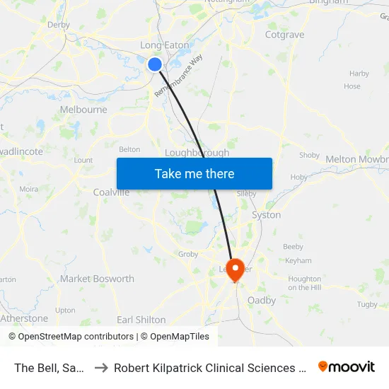 The Bell, Sawley to Robert Kilpatrick Clinical Sciences Building map
