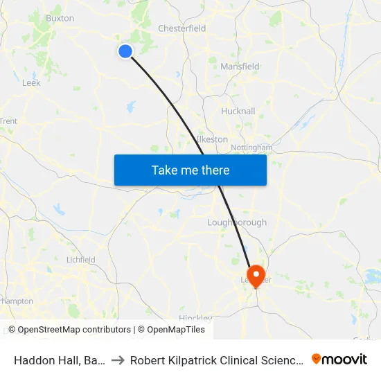 Haddon Hall, Bakewell to Robert Kilpatrick Clinical Sciences Building map