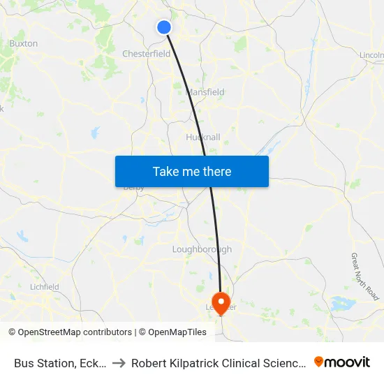 Bus Station, Eckington to Robert Kilpatrick Clinical Sciences Building map