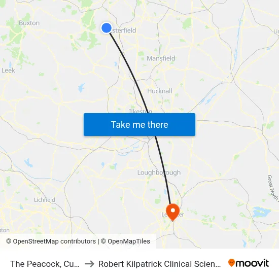 The Peacock, Cutthorpe to Robert Kilpatrick Clinical Sciences Building map