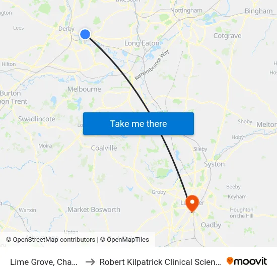 Lime Grove, Chaddesden to Robert Kilpatrick Clinical Sciences Building map
