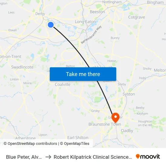 Blue Peter, Alvaston to Robert Kilpatrick Clinical Sciences Building map