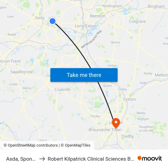 Asda, Spondon to Robert Kilpatrick Clinical Sciences Building map