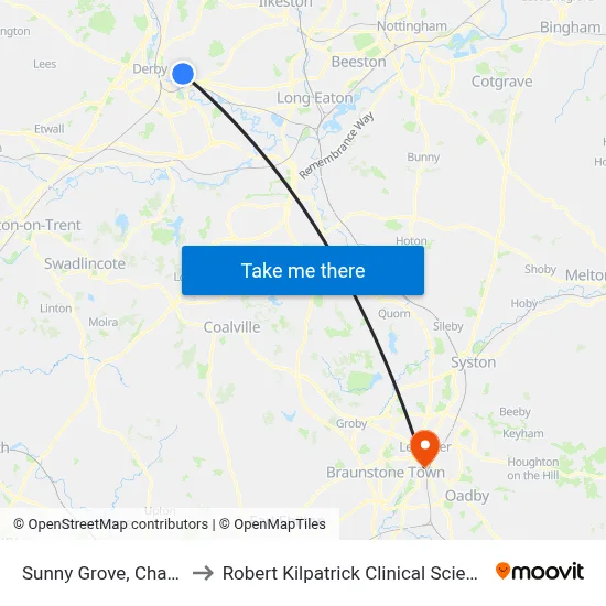 Sunny Grove, Chaddesden to Robert Kilpatrick Clinical Sciences Building map