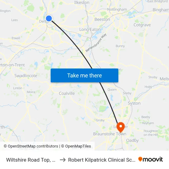 Wiltshire Road Top, Chaddesden to Robert Kilpatrick Clinical Sciences Building map