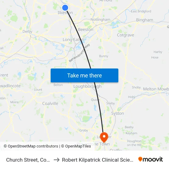 Church Street, Cotmanhay to Robert Kilpatrick Clinical Sciences Building map