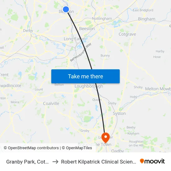 Granby Park, Cotmanhay to Robert Kilpatrick Clinical Sciences Building map