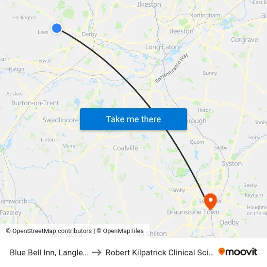 Blue Bell Inn, Langley Common to Robert Kilpatrick Clinical Sciences Building map