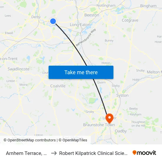 Arnhem Terrace, Spondon to Robert Kilpatrick Clinical Sciences Building map