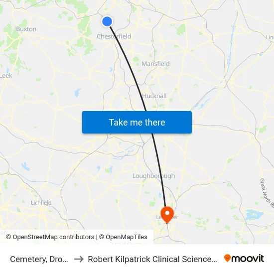 Cemetery, Dronfield to Robert Kilpatrick Clinical Sciences Building map
