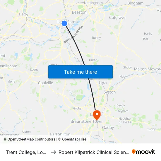 Trent College, Long Eaton to Robert Kilpatrick Clinical Sciences Building map