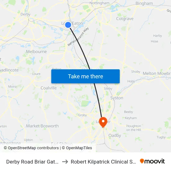 Derby Road Briar Gate, Long Eaton to Robert Kilpatrick Clinical Sciences Building map