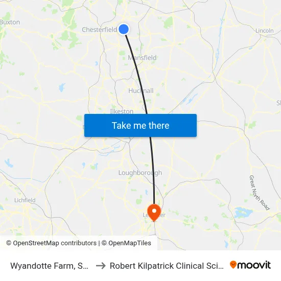 Wyandotte Farm, Shuttlewood to Robert Kilpatrick Clinical Sciences Building map