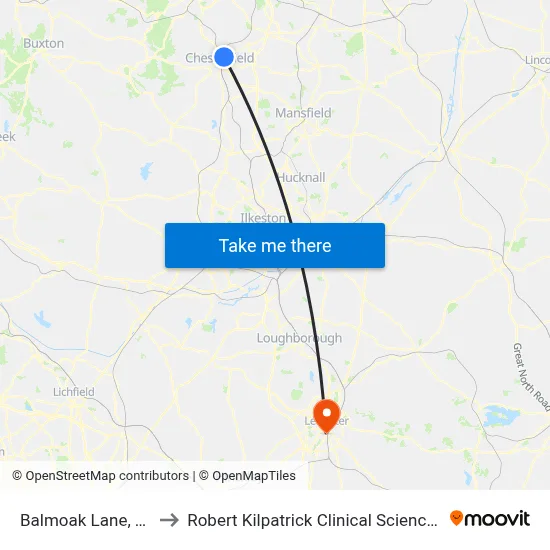 Balmoak Lane, Tapton to Robert Kilpatrick Clinical Sciences Building map