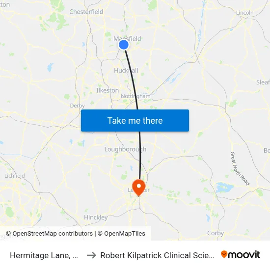 Hermitage Lane, Mansfield to Robert Kilpatrick Clinical Sciences Building map