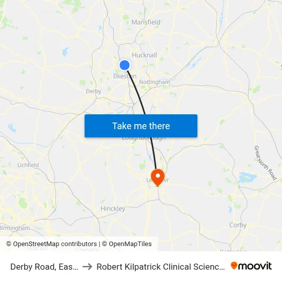 Derby Road, Eastwood to Robert Kilpatrick Clinical Sciences Building map