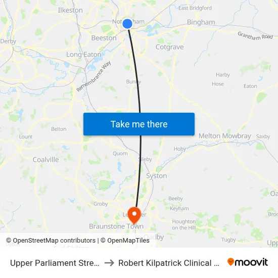 Upper Parliament Street, Nottingham to Robert Kilpatrick Clinical Sciences Building map