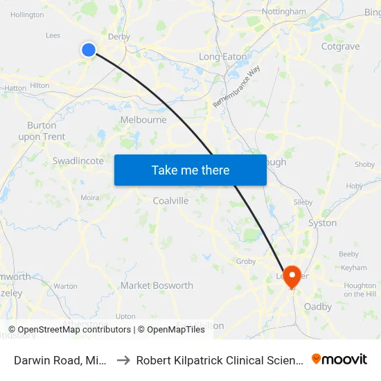 Darwin Road, Mickleover to Robert Kilpatrick Clinical Sciences Building map