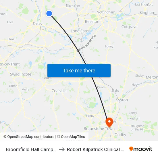 Broomfield Hall Campus, Broomfield to Robert Kilpatrick Clinical Sciences Building map