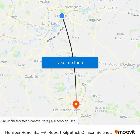 Humber Road, Beeston to Robert Kilpatrick Clinical Sciences Building map