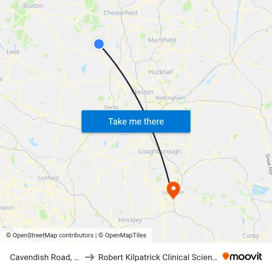 Cavendish Road, Matlock to Robert Kilpatrick Clinical Sciences Building map