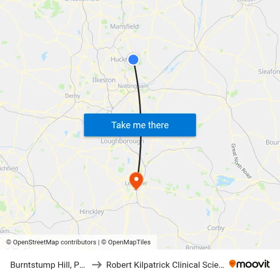 Burntstump Hill, Papplewick to Robert Kilpatrick Clinical Sciences Building map