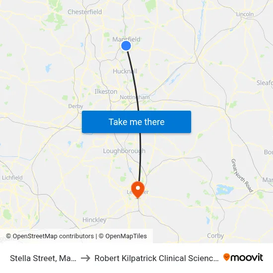 Stella Street, Mansfield to Robert Kilpatrick Clinical Sciences Building map