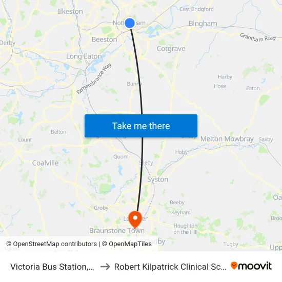 Victoria Bus Station, Nottingham to Robert Kilpatrick Clinical Sciences Building map