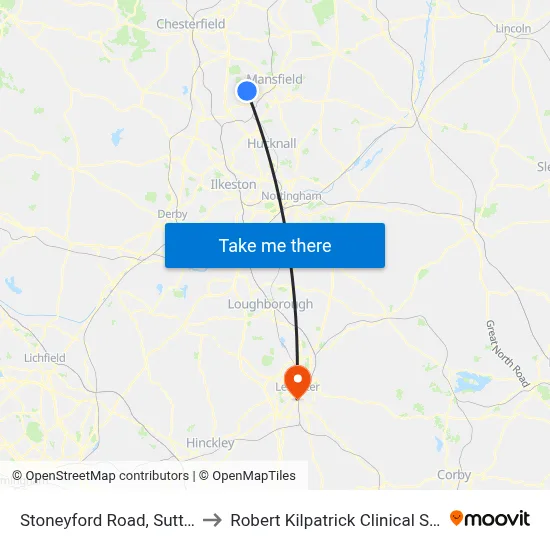 Stoneyford Road, Sutton In Ashfield to Robert Kilpatrick Clinical Sciences Building map