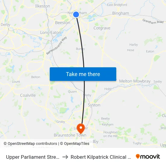 Upper Parliament Street, Nottingham to Robert Kilpatrick Clinical Sciences Building map