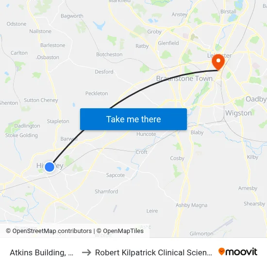 Atkins Building, Hinckley to Robert Kilpatrick Clinical Sciences Building map