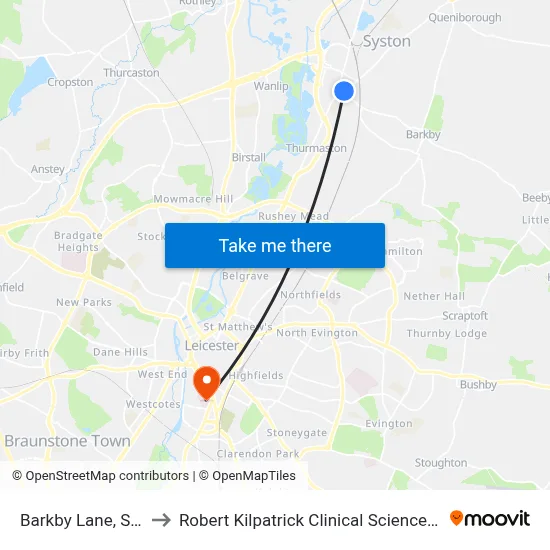 Barkby Lane, Syston to Robert Kilpatrick Clinical Sciences Building map