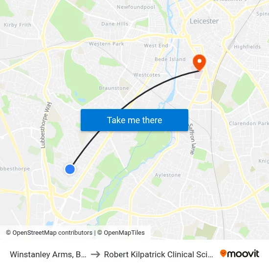 Winstanley Arms, Braunstone to Robert Kilpatrick Clinical Sciences Building map