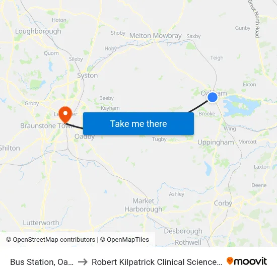 Bus Station, Oakham to Robert Kilpatrick Clinical Sciences Building map