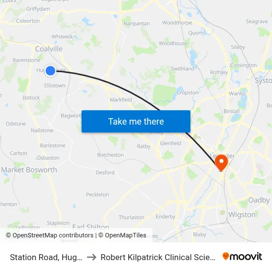 Station Road, Hugglescote to Robert Kilpatrick Clinical Sciences Building map