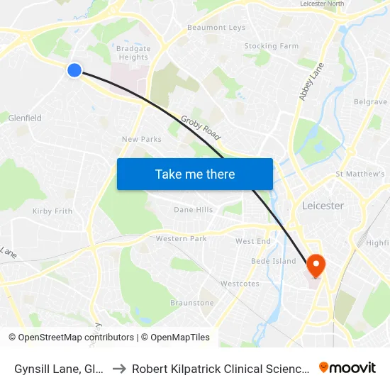Gynsill Lane, Glenfield to Robert Kilpatrick Clinical Sciences Building map