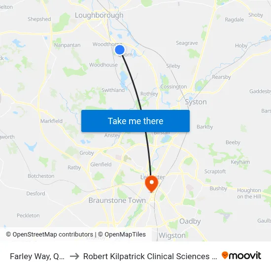 Farley Way, Quorn to Robert Kilpatrick Clinical Sciences Building map