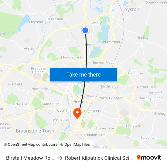 Birstall Meadow Road, Birstall to Robert Kilpatrick Clinical Sciences Building map
