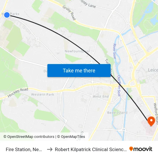 Fire Station, New Parks to Robert Kilpatrick Clinical Sciences Building map