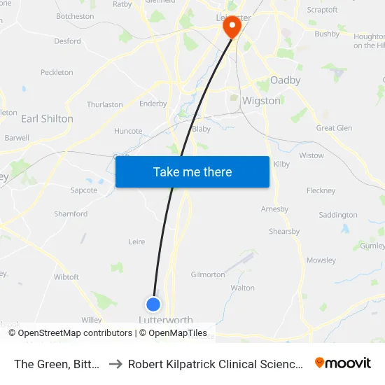 The Green, Bitteswell to Robert Kilpatrick Clinical Sciences Building map
