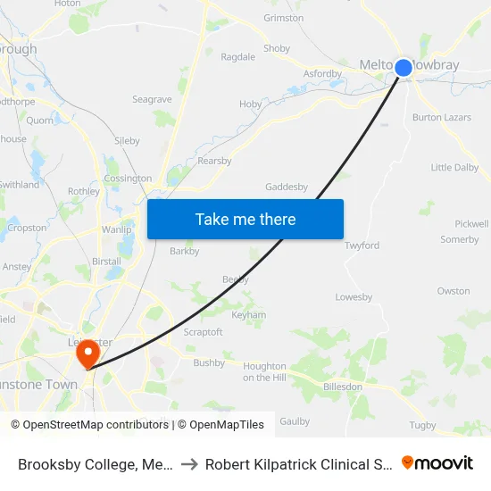 Brooksby College, Melton Mowbray to Robert Kilpatrick Clinical Sciences Building map