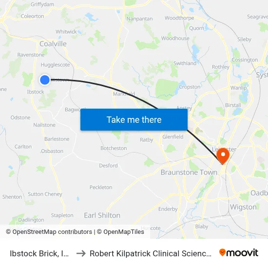 Ibstock Brick, Ibstock to Robert Kilpatrick Clinical Sciences Building map