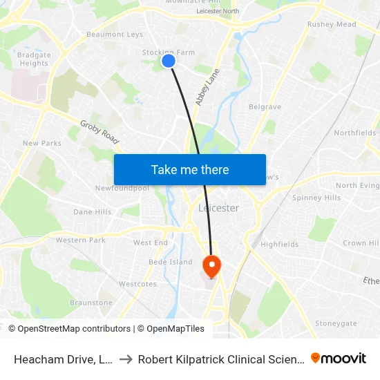 Heacham Drive, Leicester to Robert Kilpatrick Clinical Sciences Building map