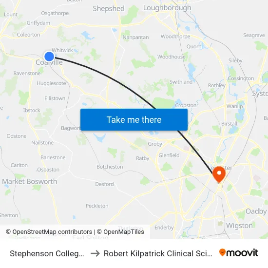 Stephenson College, Coalville to Robert Kilpatrick Clinical Sciences Building map