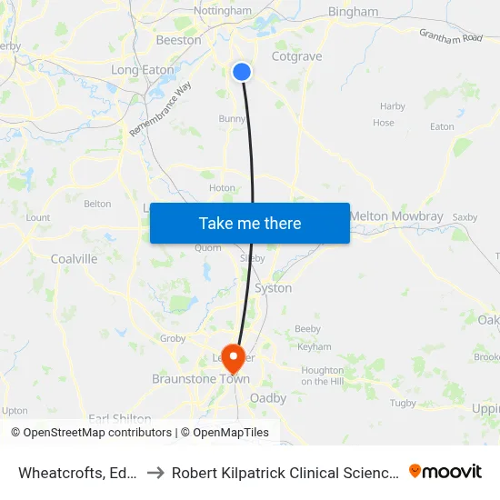 Wheatcrofts, Edwalton to Robert Kilpatrick Clinical Sciences Building map