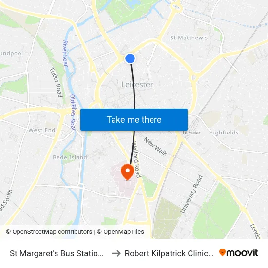 St Margaret's Bus Station, Leicester [Stand Sc] to Robert Kilpatrick Clinical Sciences Building map