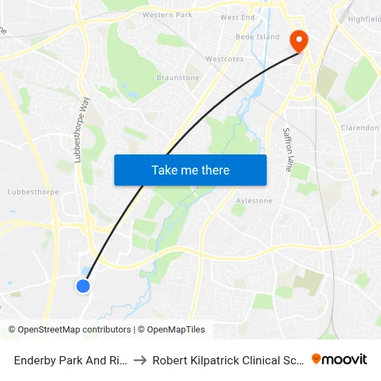 Enderby Park And Ride, Enderby to Robert Kilpatrick Clinical Sciences Building map