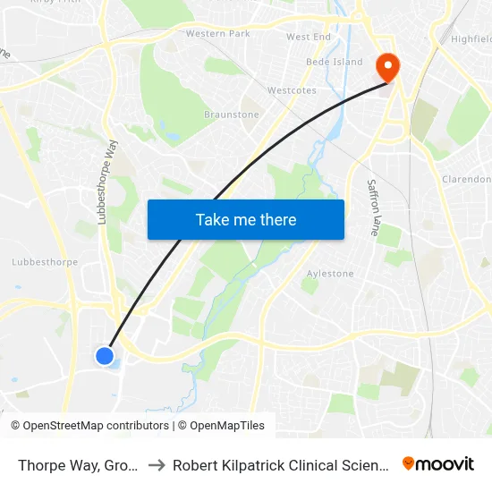 Thorpe Way, Grove Park to Robert Kilpatrick Clinical Sciences Building map